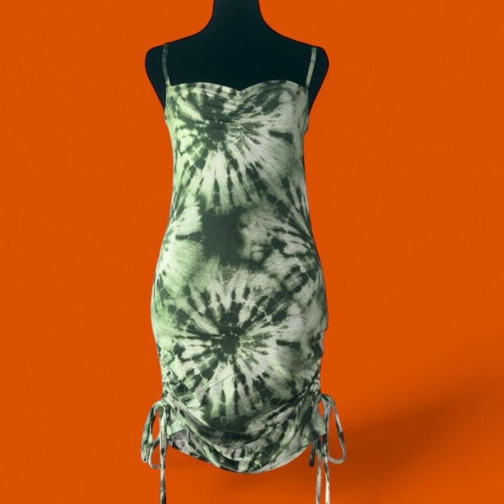 Capella Green Tie Dye Ruched Drawstring Bodycon Mini Dress NWT Size M